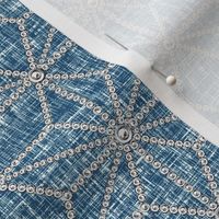 Hemp leaf pattern pearls on teal linen weave by Su_G_©SuSchaefer2022