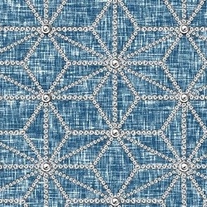 Hemp leaf pattern pearls on teal linen weave by Su_G_©SuSchaefer2022