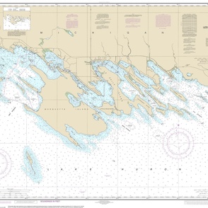 NOAA nautical chart #14885 - Les Cheneaux Islands, northern Lake Huron (49"x36", fits a yard of wide fabric)