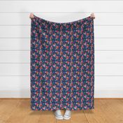 Small scale // Red panda blending with the foliage // navy background red cozy animals fog blue tree branches classic and indigo blue acer leaves