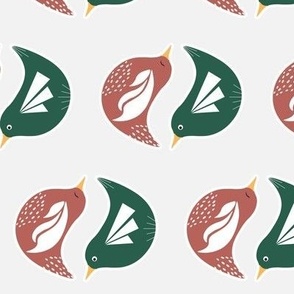 Sela Bird Repeat Pattern Rose and Emerald