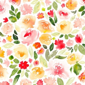 Yellow, red and green  watercolor floral