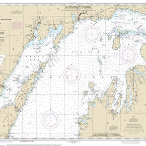 NOAA nautical chart #14902 - north end of Lake Michigan and Green Bay - 48.7x36", one map fits a yard of wider fabric