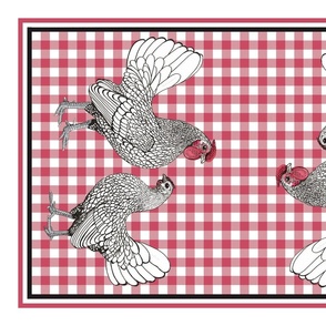 Silver Sebright salmon red plaid linen tea towel