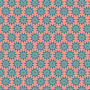 Sunshine Retro Geometric Mediterranean Tile Pointed Sun Star in Blue and Sand on Blush - SMALL Scale - UnBlink Studio by Jackie Tahara