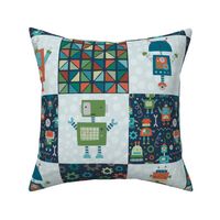 Bigger Scale Patchwork 6" Squares Little Boys Robot Room on Navy