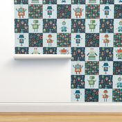 Bigger Scale Patchwork 6" Squares Little Boys Robot Room on Navy