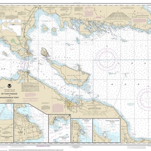 NOAA nautical chart #14881 - northwest end of Lake Huron ; straits of Mackinac - 47.25x36", one map fits a yard of narrow fabric