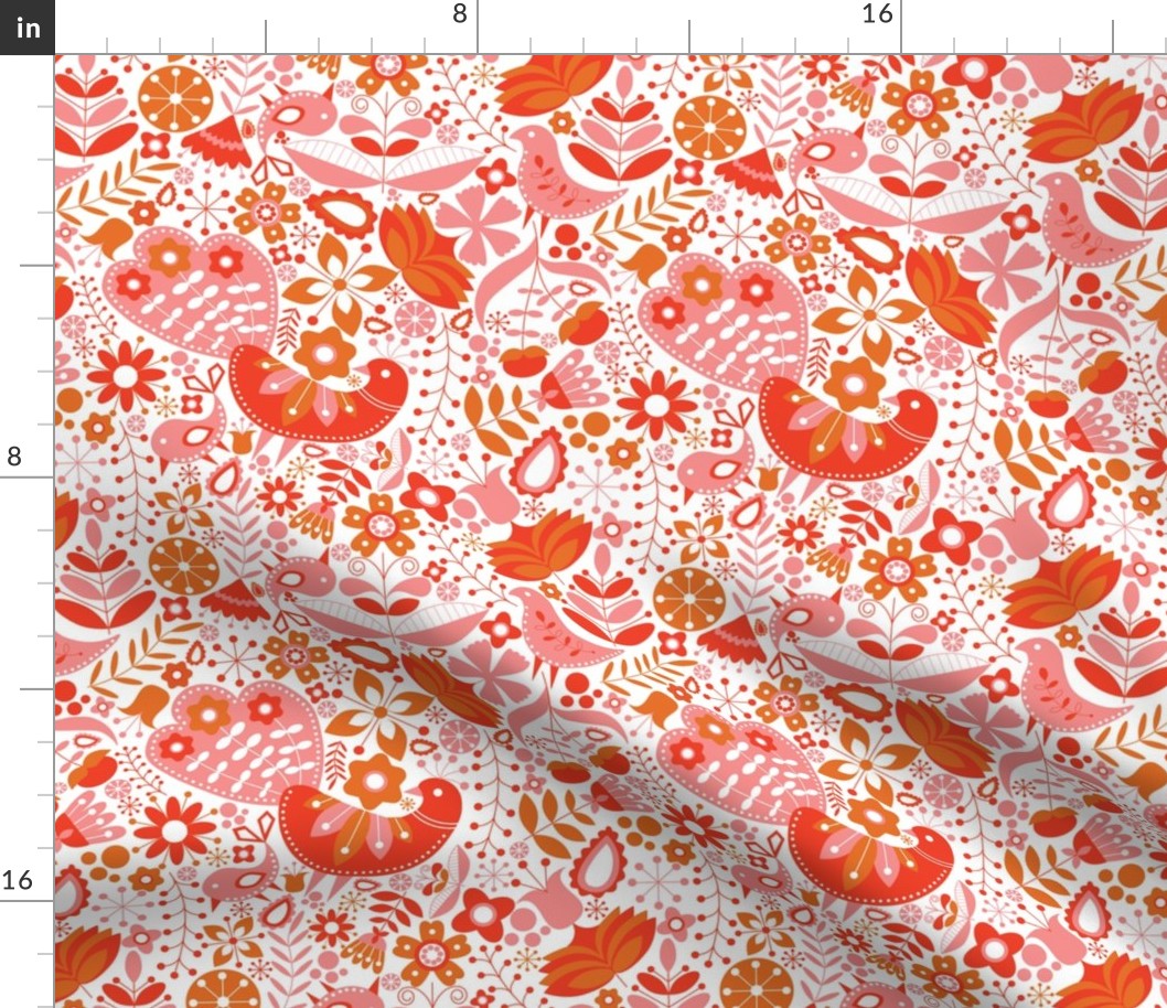 Scandinavian Maximalist Folk Design - Peach-Orange-Red