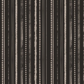 Small Scale Rustic Stripes Tan and Black Onyx 