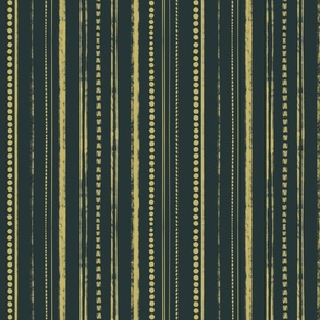 Small Scale Rustic Stripes Yellow Citrine and Dark Blue Green