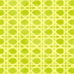 70s wicker lattice watercolor in lime and yellow large scale