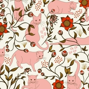 Cats In The Garden - Flower Garden + Pink Cats