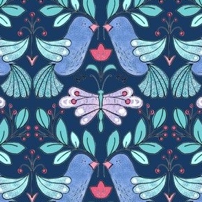 Birds and Butterflies, Blue, Pink and Purple-small scale