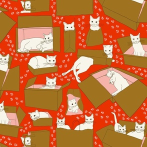 QuirkyCats - Hide & Seek - Cats in Bags + Boxes - Red - JUMBO