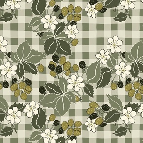 Blackberries On Checks - Large - Green