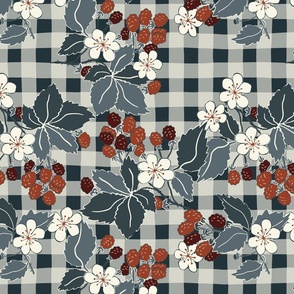 Blackberries On Checks - Large - Blue 