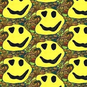 1970s trippy warped grunge happy smiley face emoji, small scale 