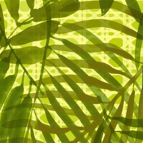 70s palms tropical watercolor green on lattice large scale