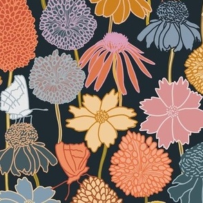 Colorful summer garden flowers - dark indigo - medium