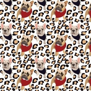 French Bulldogs and leopard print small scale dog fabric