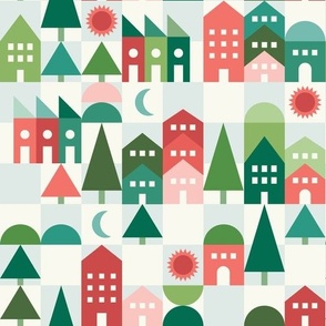 Cheerful Checks Christmas Village | Green & Red