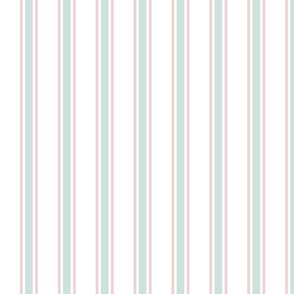 Sea Glass and Cotton Candy Ticking Stripe on White