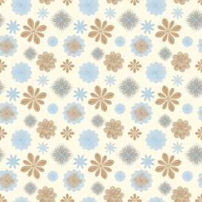 Blue, Ivory, and Brown folksy flowers-small scale