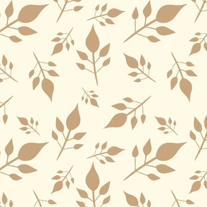 Ivory and Brown leaf pattern- large scale