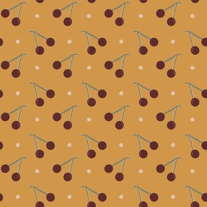 Cherry with dots -red, yellow background