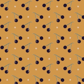 Cherry with dots- purple,green,yellow background