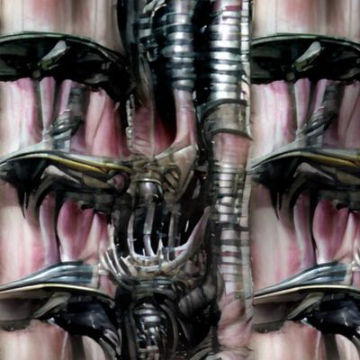 21 biomechanical flesh muscles pink black silver cables wires pipes demons aliens monsters body horror sci-fi science fiction futuristic 