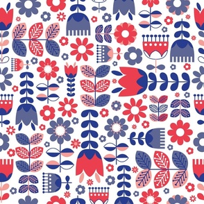 (Large) Scandinavian Flower Garden - Red White Blue - Independence day - 4th of July 