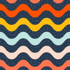  Large Scale Groovy Girl Retro Wavy Stripes on Navy
