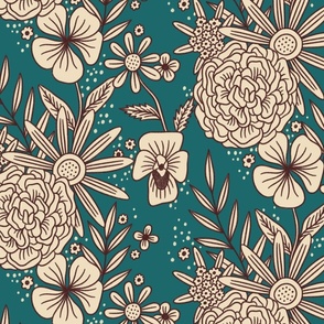 1970s flowers on green background