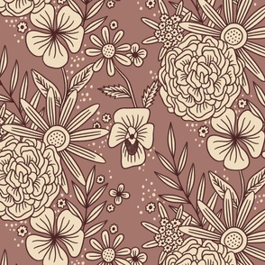 1970s flowers on brown background