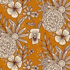 1970s flowers on bronze background