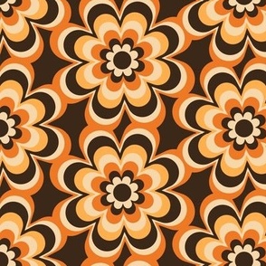 Vintage retro, 70s, flower bloom - Orange, brown 
