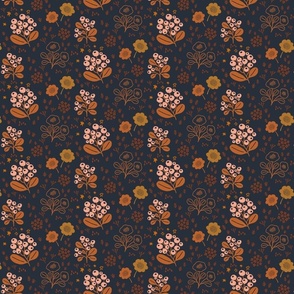 [small] Warm Autumn Flowers & Berries on Navy