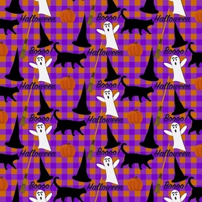 Halloween Purple Orange Gingham Ghosts, Witch's Hat, Black Cat