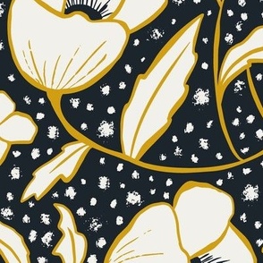 Floral Breeze - Black Gold Ivory Large Scale