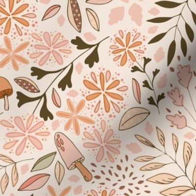 Whimsical Pink Mushroom Wallpaper and Fabric, small