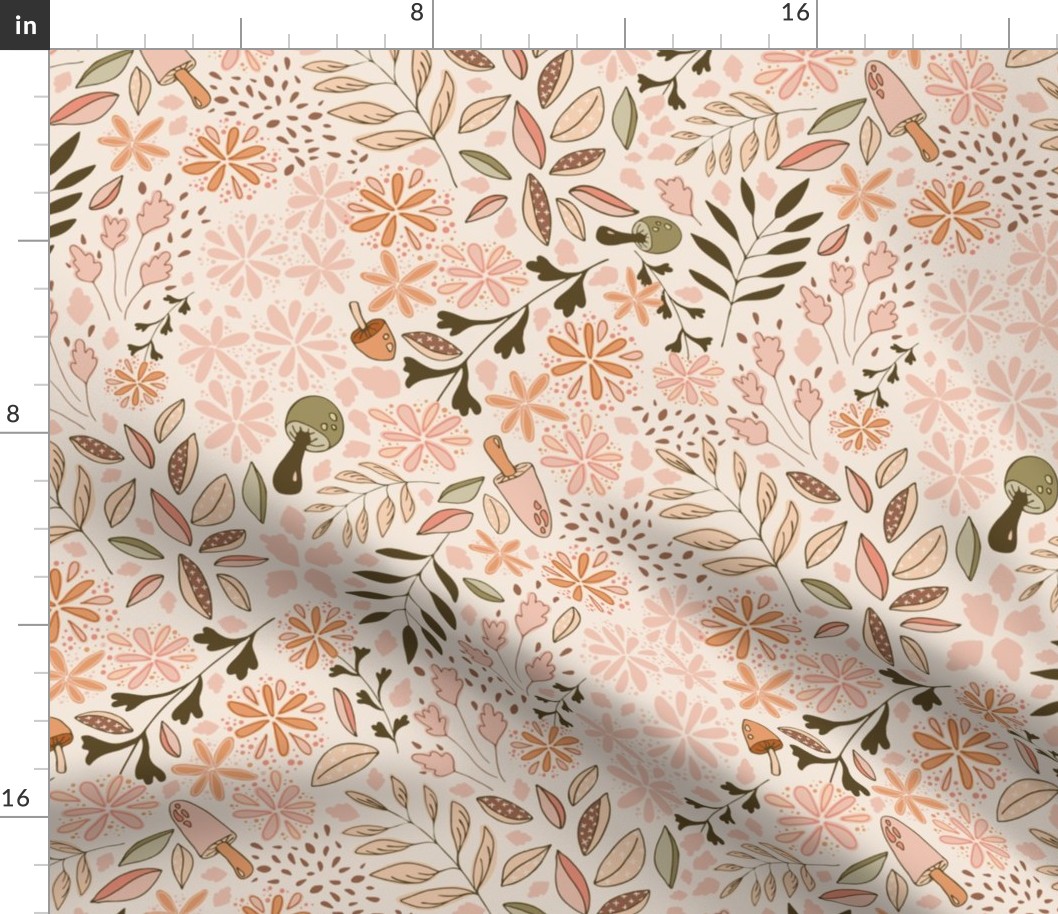 Whimsical Pink Mushroom Wallpaper and Fabric, small