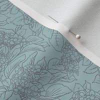 Grey Hydrangea Outline on Medium Teal - small scale