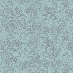 Grey Hydrangea Outline on Medium Teal - small scale