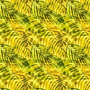 70s palms watercolor overlay bright yellow lime green, orange small scale