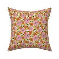 Blooming Garden - Retro Floral Pink Yellow Ivory Small Scale