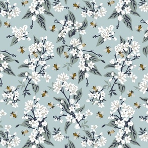 Pure White Flowers And Bees - Custom Hex B9CCCE- Behr, Dayflower - Large
