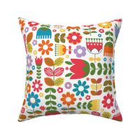 (Large) Scandinavian Flower Garden - Folk art flowers - red, orange, yellow, green, blue white