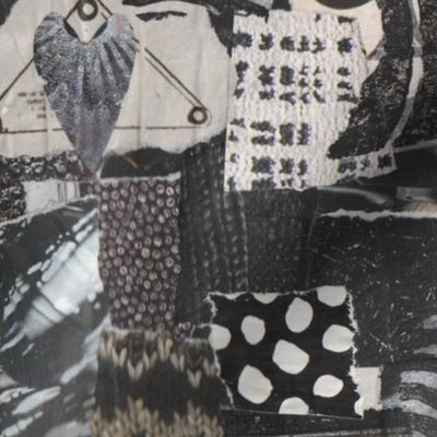 black white collage fabric